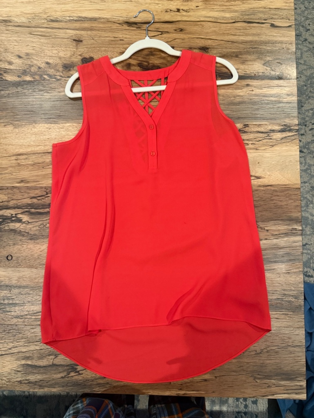 Sleeveless Red V-Neck Crisscross Back Top